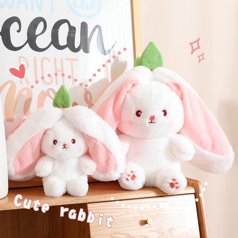 🍓Strawberry Bunny Transformed into Little Rabbit🎀 Fruit Doll Plush Toy🐰