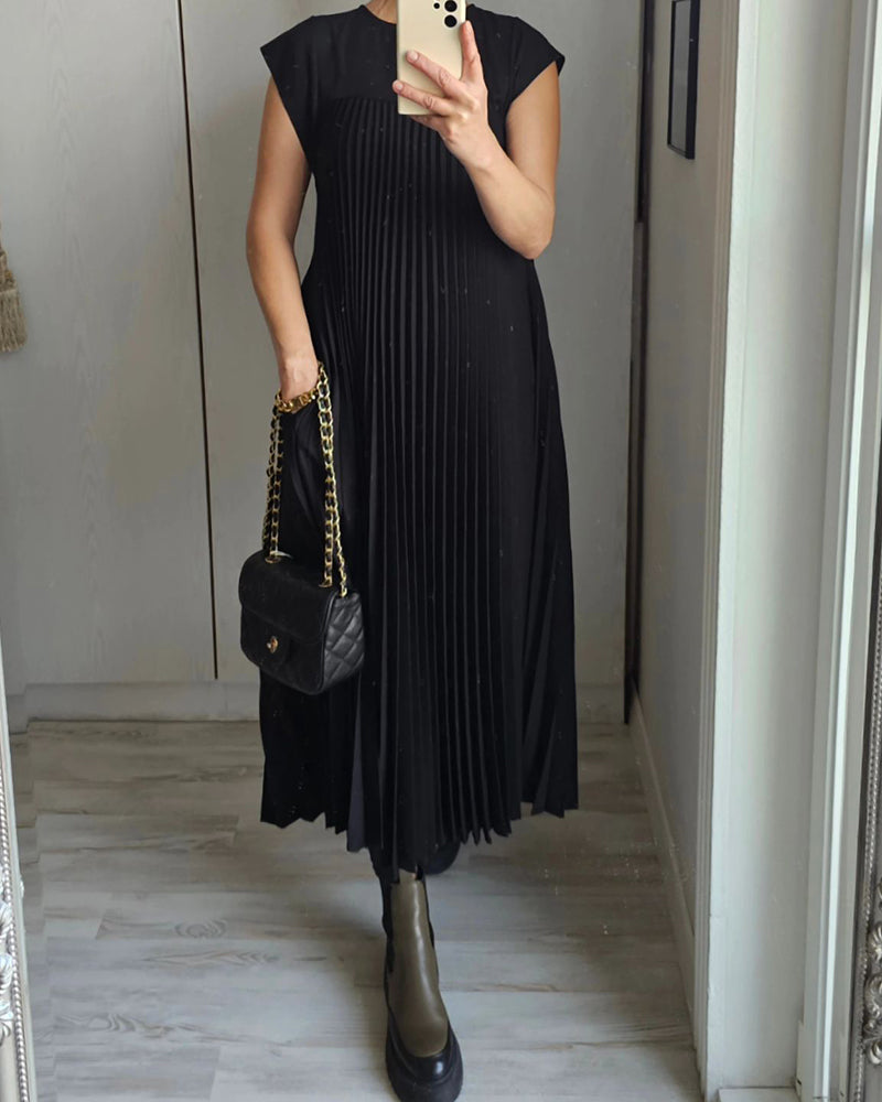 š„48% OFFš„Sleeveless pleated simple solid colour dress