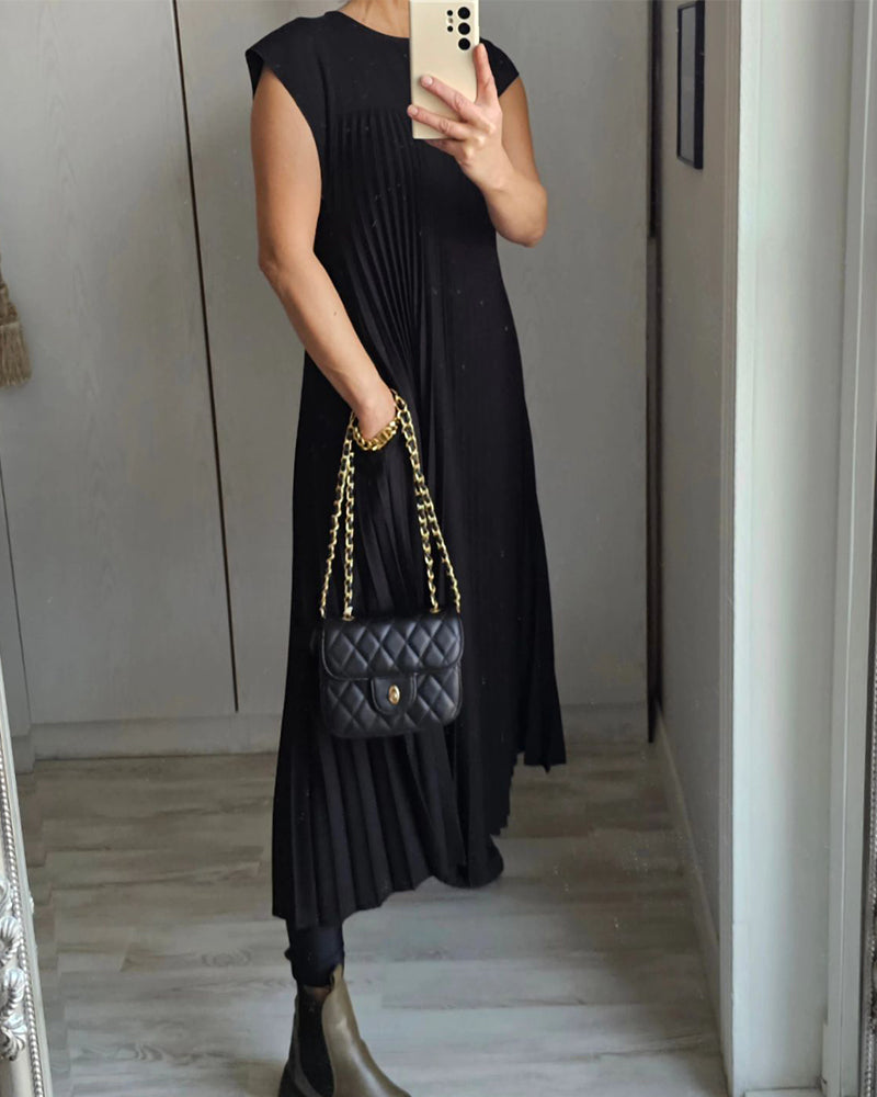 š„48% OFFš„Sleeveless pleated simple solid colour dress