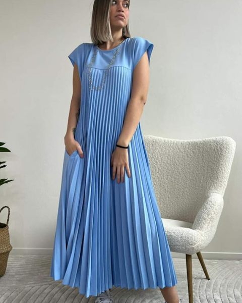 š„48% OFFš„Sleeveless pleated simple solid colour dress