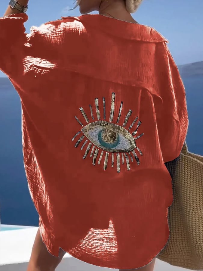 🎉HOT 49% OFF🎉Evil Eye Casual Sequin Beaded Shirt