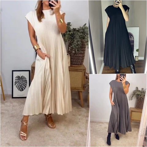š„48% OFFš„Sleeveless pleated simple solid colour dress