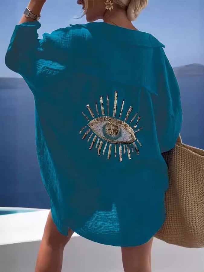 🎉HOT 49% OFF🎉Evil Eye Casual Sequin Beaded Shirt