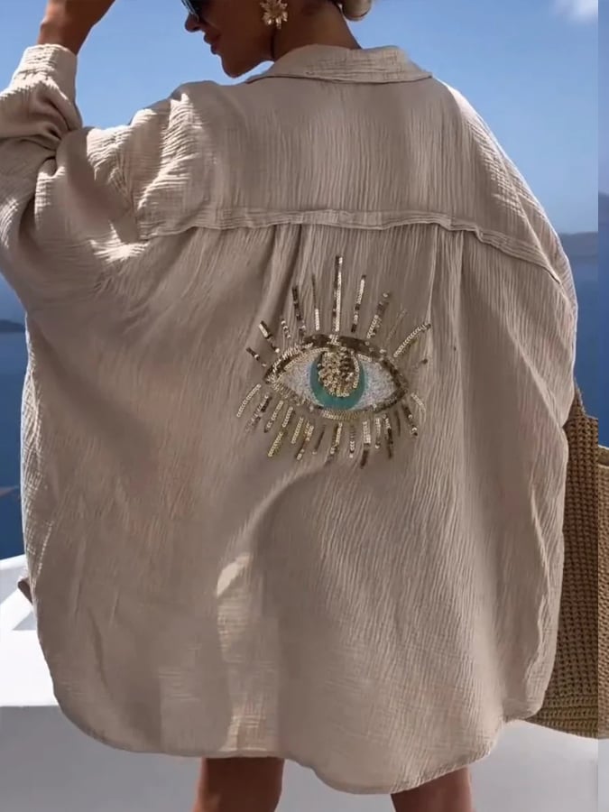 🎉HOT 49% OFF🎉Evil Eye Casual Sequin Beaded Shirt