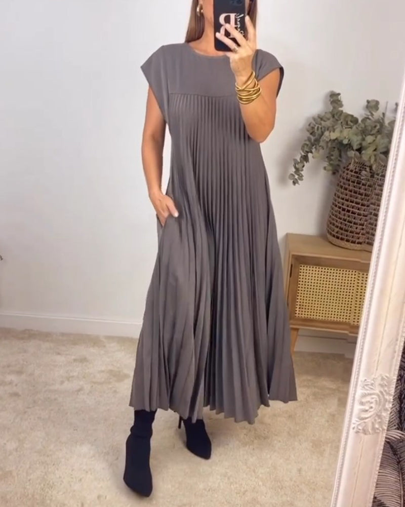 š„48% OFFš„Sleeveless pleated simple solid colour dress