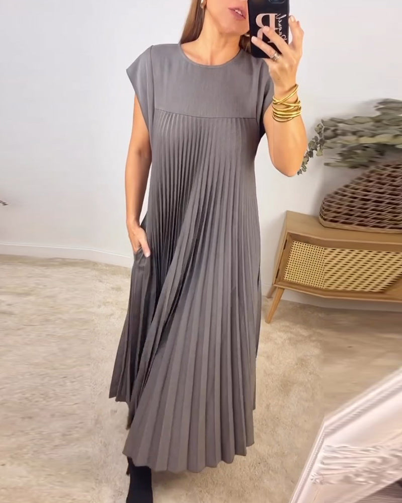 š„48% OFFš„Sleeveless pleated simple solid colour dress