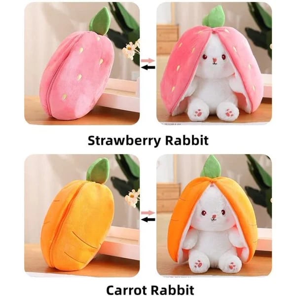 🍓Strawberry Bunny Transformed into Little Rabbit🎀 Fruit Doll Plush Toy🐰