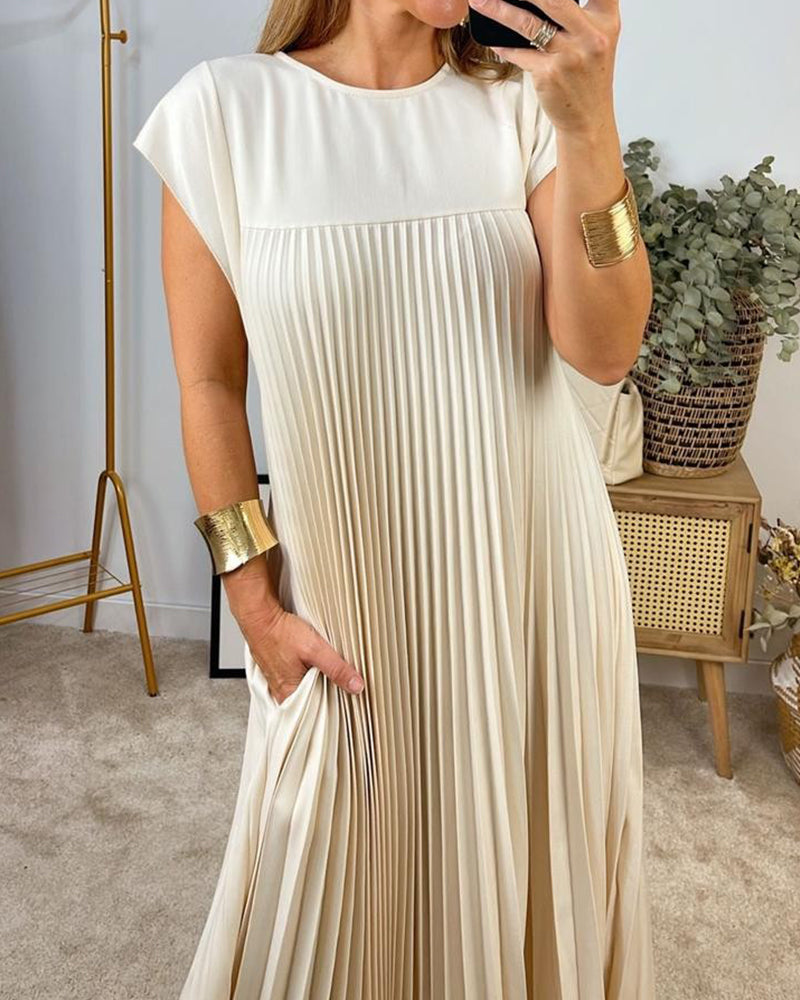 š„48% OFFš„Sleeveless pleated simple solid colour dress