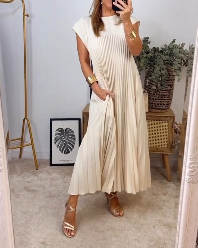 š„48% OFFš„Sleeveless pleated simple solid colour dress