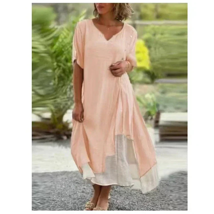 🌷LIMITED TIME OFFER 41% OFF💕Short Sleeve False Two-Piece Asymmetric Dress