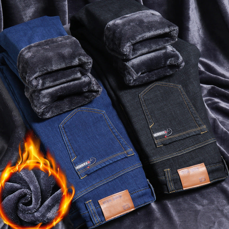 50% Off🎊 Men's Stretch High Waisted Faux Velvet Lined Warm Jeans