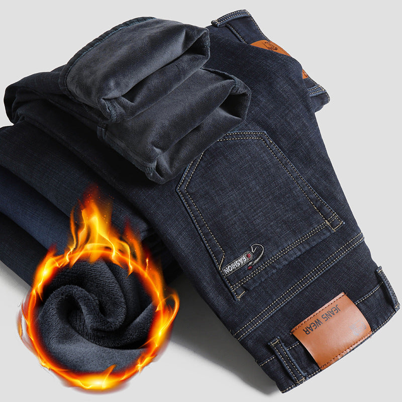 50% Off🎊 Men's Stretch High Waisted Faux Velvet Lined Warm Jeans