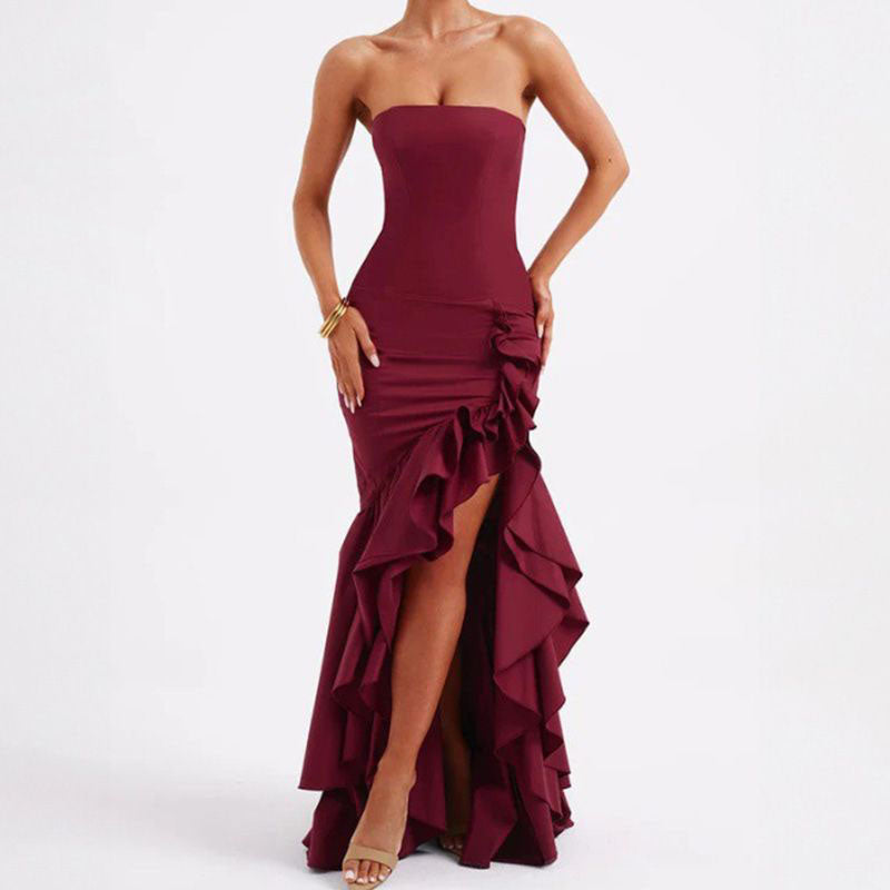 Sexy Strapless Irregular Hem Temperament Dress for Women💃
