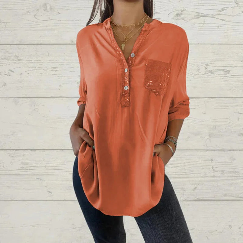 ⏳Limited Sale 39% OFF🌸Women's Sequin Patchwork V-neck Shirt