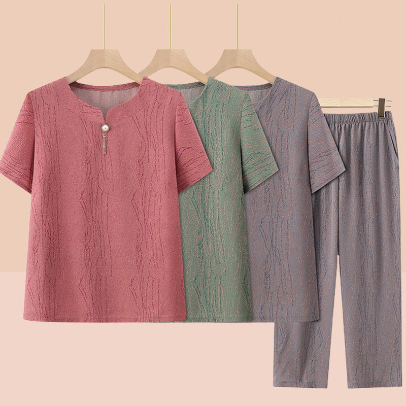 🎁Short Sleeve Top Elastic Waistband Pants Casual 2 Piece Set