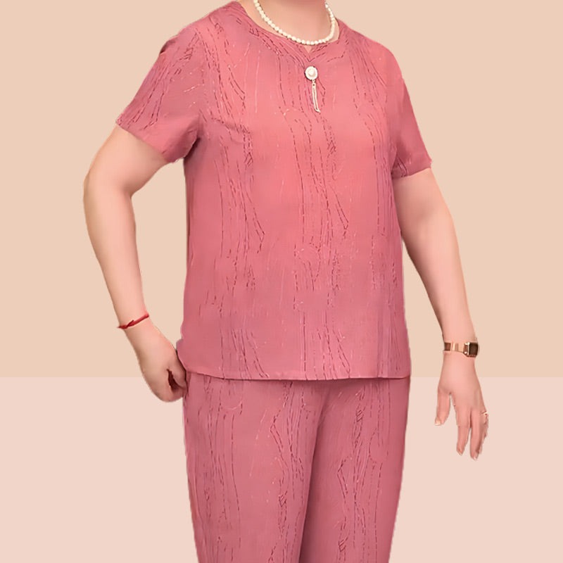 🎁Short Sleeve Top Elastic Waistband Pants Casual 2 Piece Set