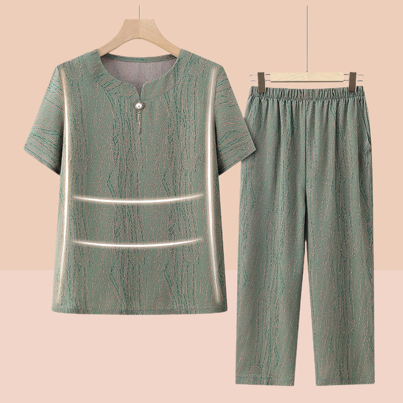 🎁Short Sleeve Top Elastic Waistband Pants Casual 2 Piece Set