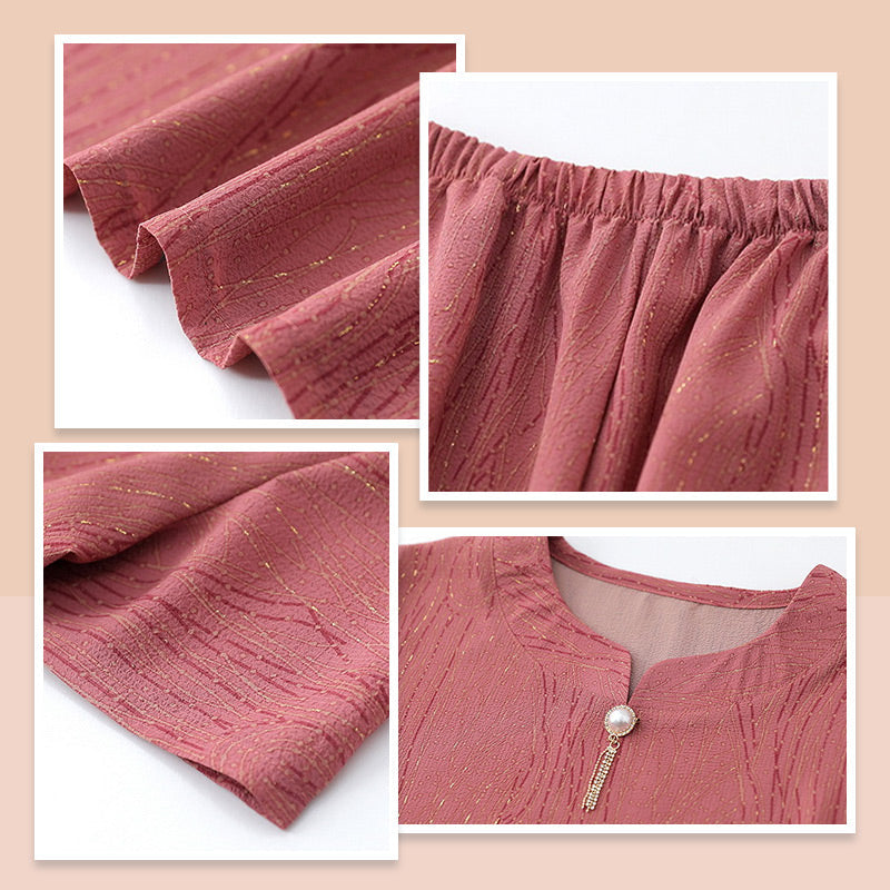 🎁Short Sleeve Top Elastic Waistband Pants Casual 2 Piece Set