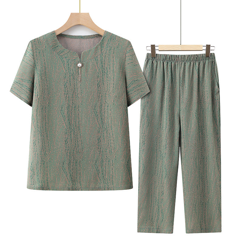 🎁Short Sleeve Top Elastic Waistband Pants Casual 2 Piece Set
