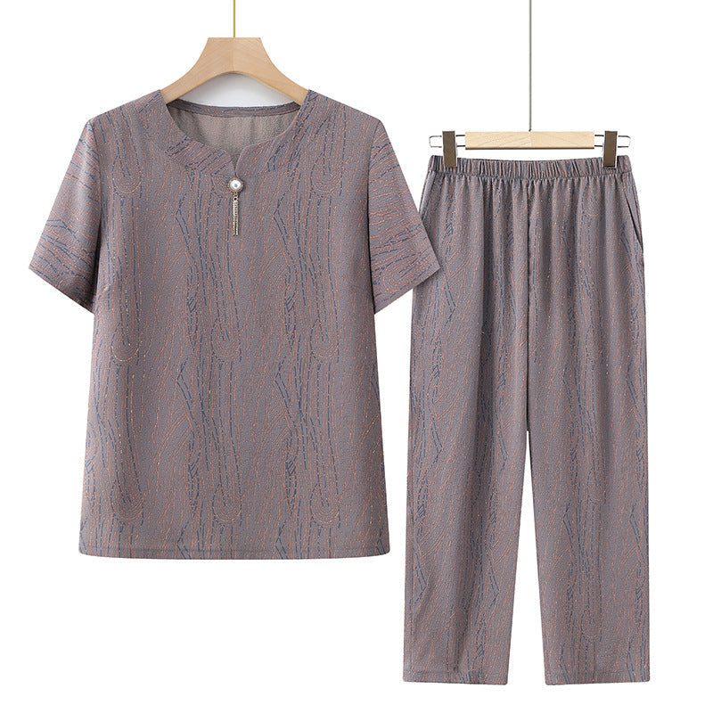 🎁Short Sleeve Top Elastic Waistband Pants Casual 2 Piece Set