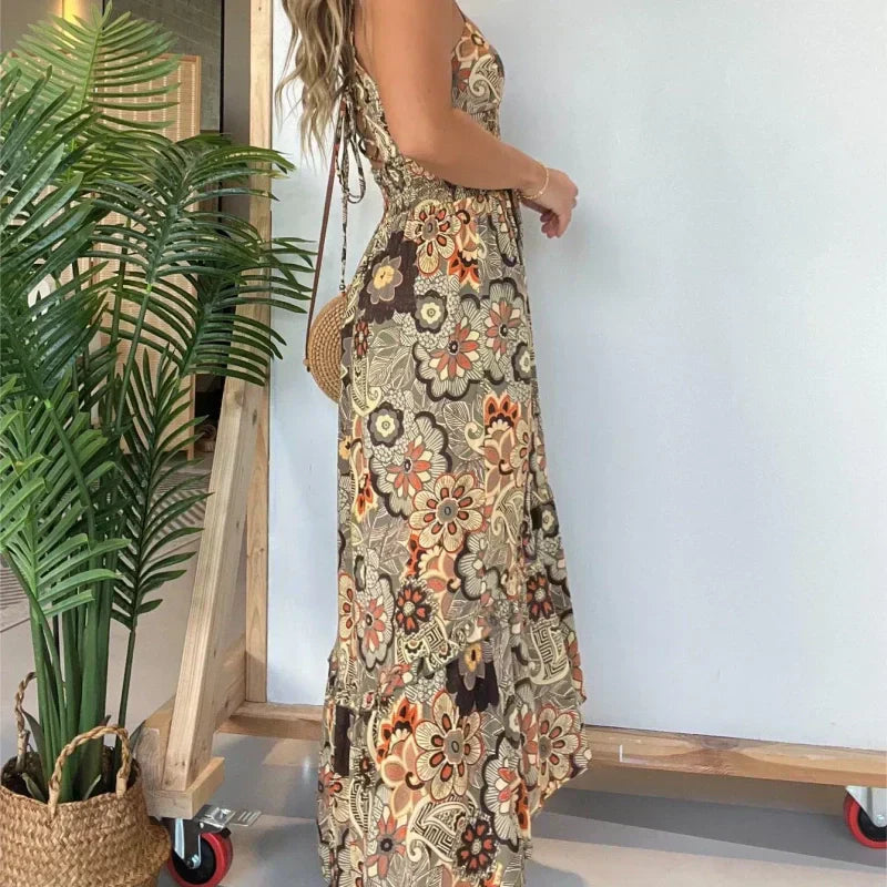 💕Limited Time Offer 39% OFF💕Women’s Sexy Spaghetti Strap Floral Print Long Dress