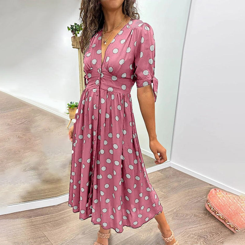 🌷Limited Time Offer 41%OFF💞Women's Summer Deep V-Neck Polka Dot Elegant Dress