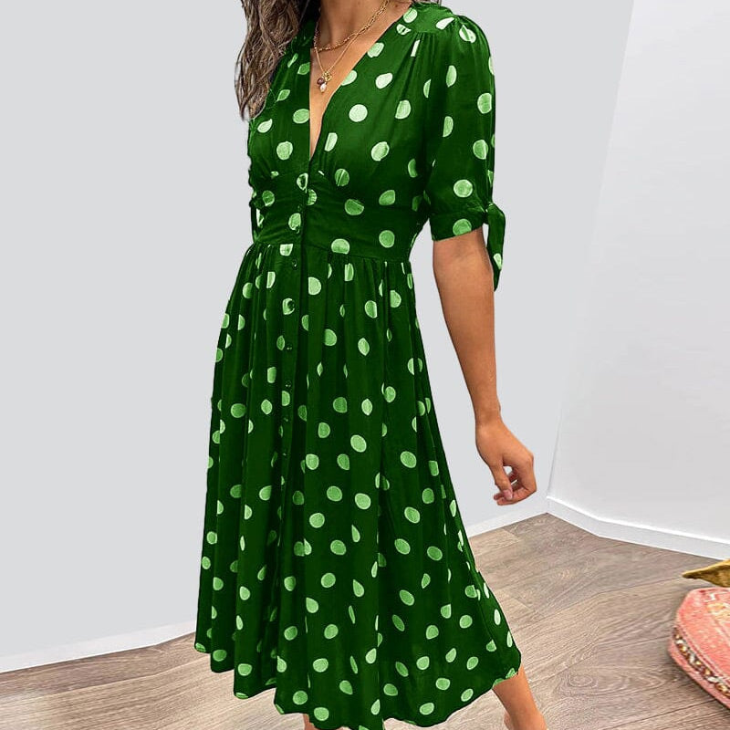 🌷Limited Time Offer 41%OFF💞Women's Summer Deep V-Neck Polka Dot Elegant Dress