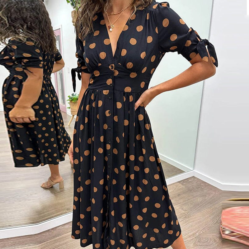 🌷Limited Time Offer 41%OFF💞Women's Summer Deep V-Neck Polka Dot Elegant Dress