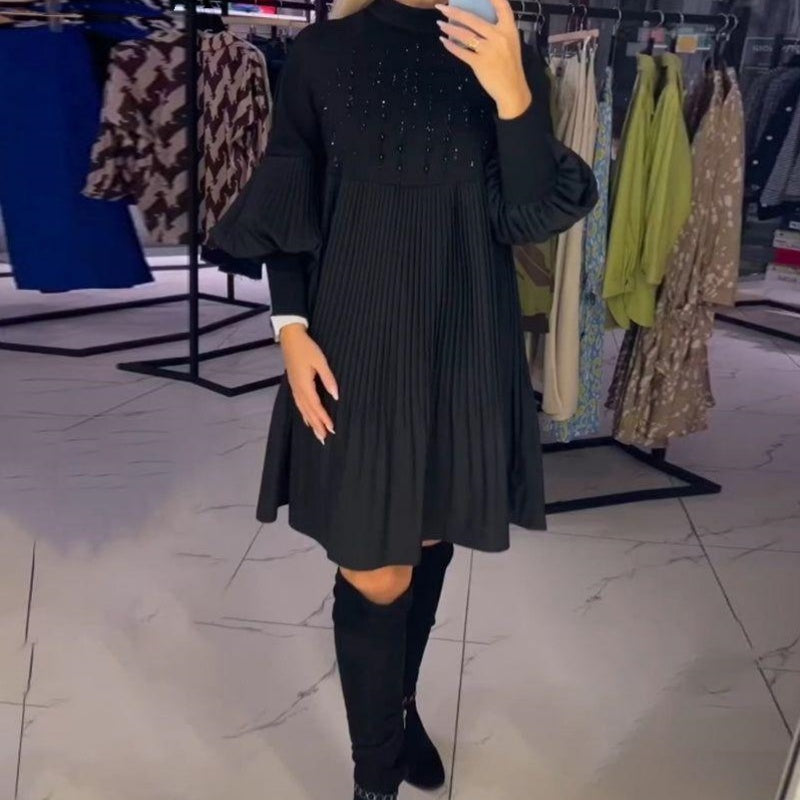 ๐ Women's Plus Size Lantern Sleeve Stand Collar Dress