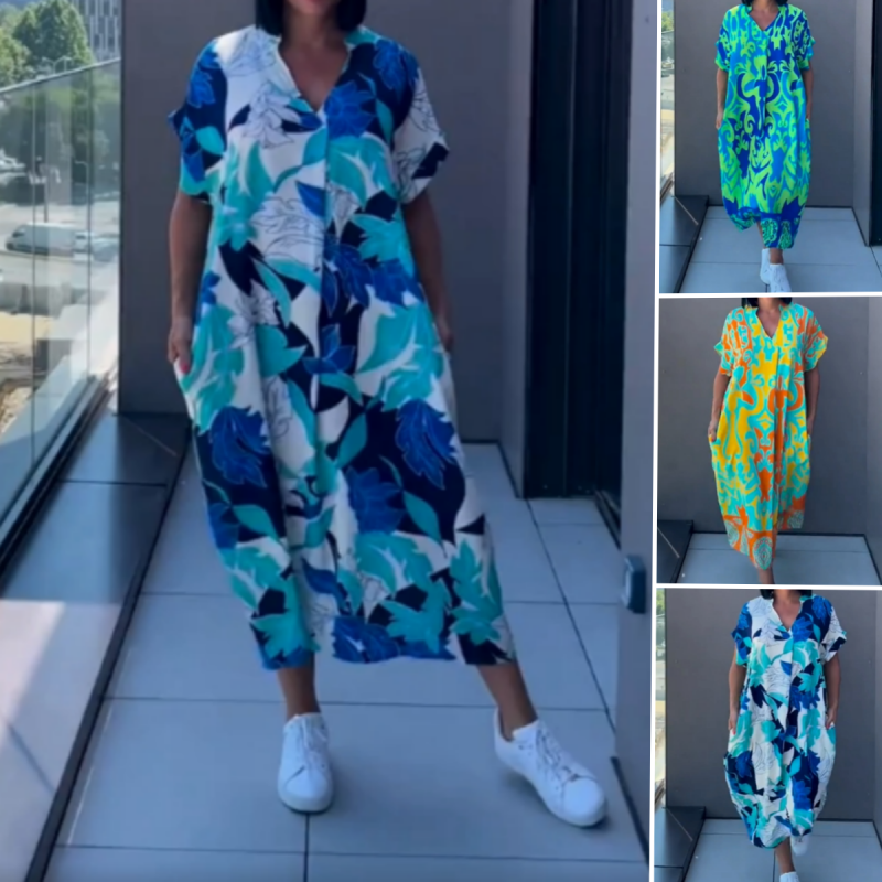 🌸Women's Casual Elegant Printed V-Neck Dress🌸 | Empire Waist Design | Breathable Chiffon