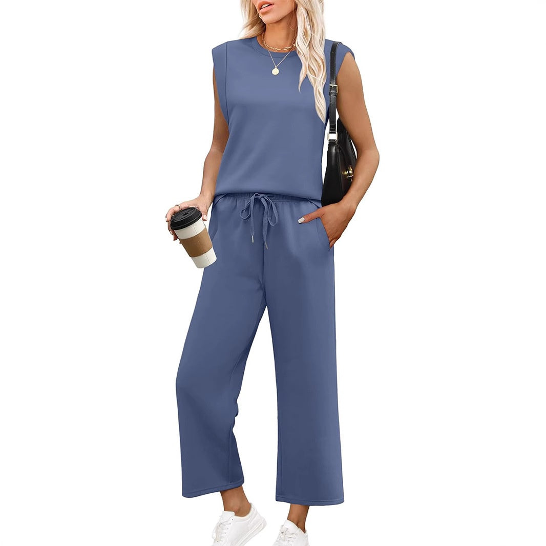 2025 New Women's Sleeveless Top & Wide-Leg Pants 2-Piece Set