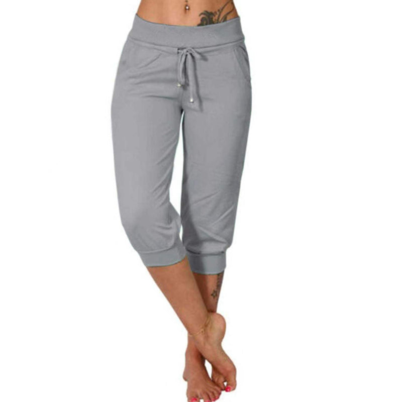 Drawstring Waist Cropped Sweatpants – Soft Polyester, Capri-Length & Side Pockets