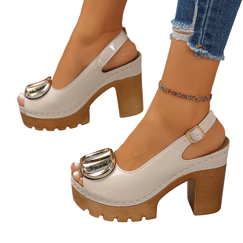 Chunky Heel Sandals โ 9.5cm Block Heel, Secure Buckle & Rugged Grip ๐