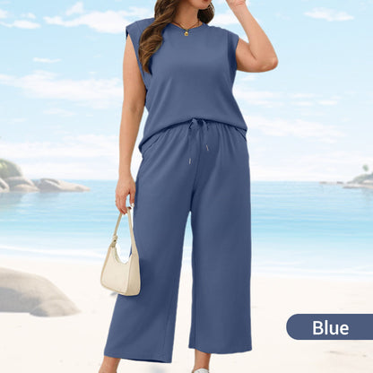💜 Women's Casual Sleeveless Top & Wide-Leg Pants Set