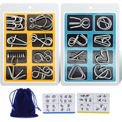 Metal Puzzle Ring Set (8-Piece) Blue Edition Brain Teaser Game