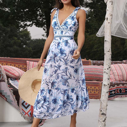 💥 V Neck Lace Up Printed One Piece Swimsuit and Skirt