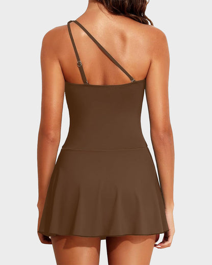 ⛱️One Shoulder Skirted One Piece Swimsuit