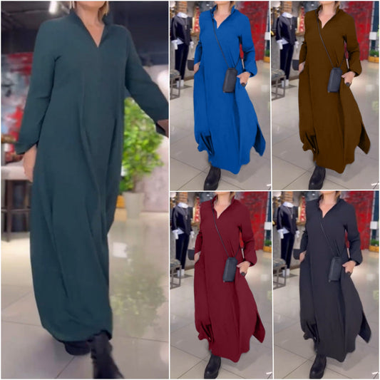 🔥2024 Hot Sale 33% OFF🔥Side Slit Lapel Loose Long Dress