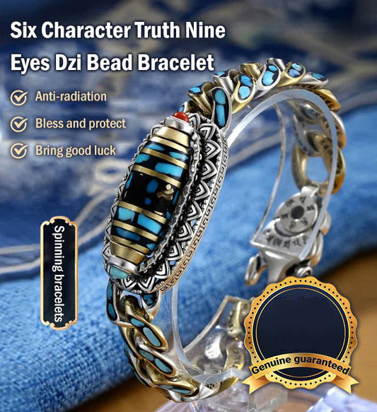 ✨FREE SHIPPING🔮 Turquoise Six Character Nine Eyes Dzi Bead Bracelet 🌌