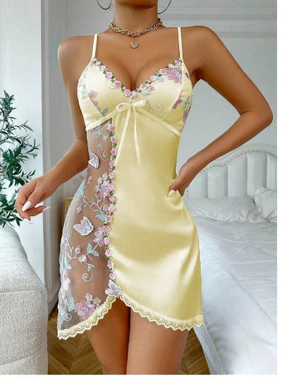 Model Special Offer-Lace Erotic Lingerie Camisole Nightgown with Bow
