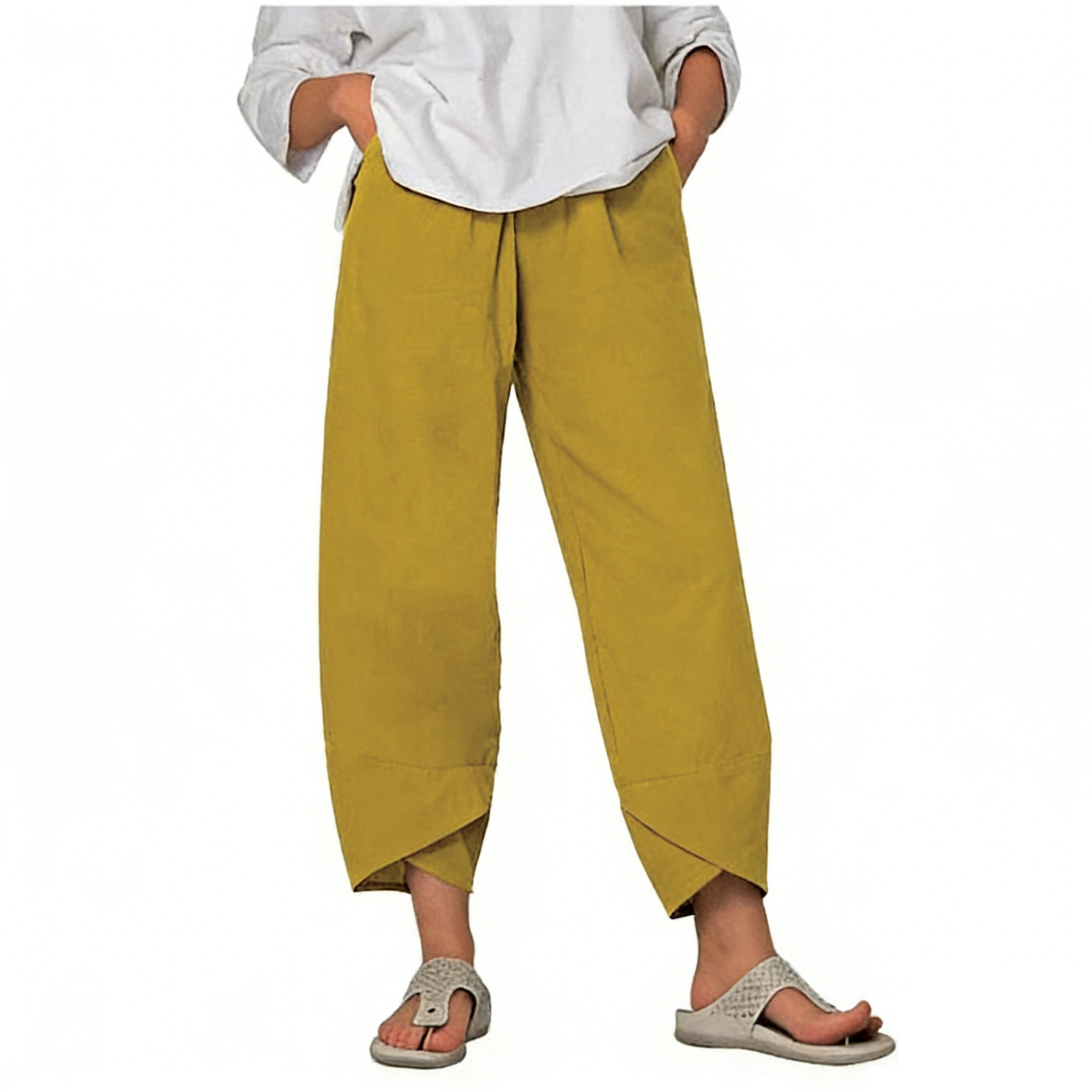 👖Vintage Asymmetrical Elastic Waist Pockets Pants – Unique Design, Comfortable Fit & Functional Style🌸