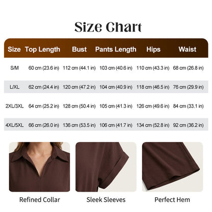 Women's Collared Drawstring Waist Top & Pants Set