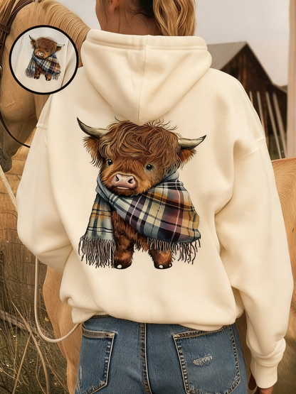 🎁Cute Highland Cow Cozy Fleece-Lined Hooded Sweatshirt