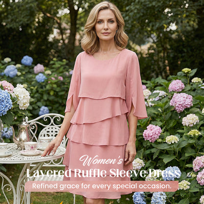 Women's Elegant Layered Ruffle Sleeve Dress