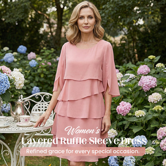 Women's Elegant Layered Ruffle Sleeve Dress