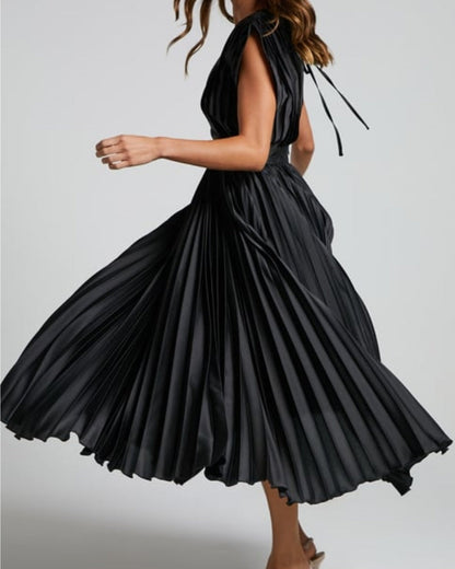 Timeless Elegance: Draped V-Neck Pleated Skirt Dress