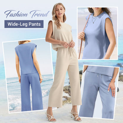 💜 Women's Casual Sleeveless Top & Wide-Leg Pants Set