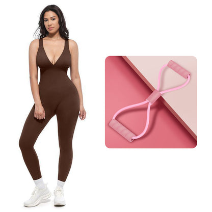 🌸High-Stretch V-Neck Jumpsuit – All-day ease for fitness & beyond. Breathable, flexible & effortlessly chic. Your go-to for movement. 🧘‍♀️💫