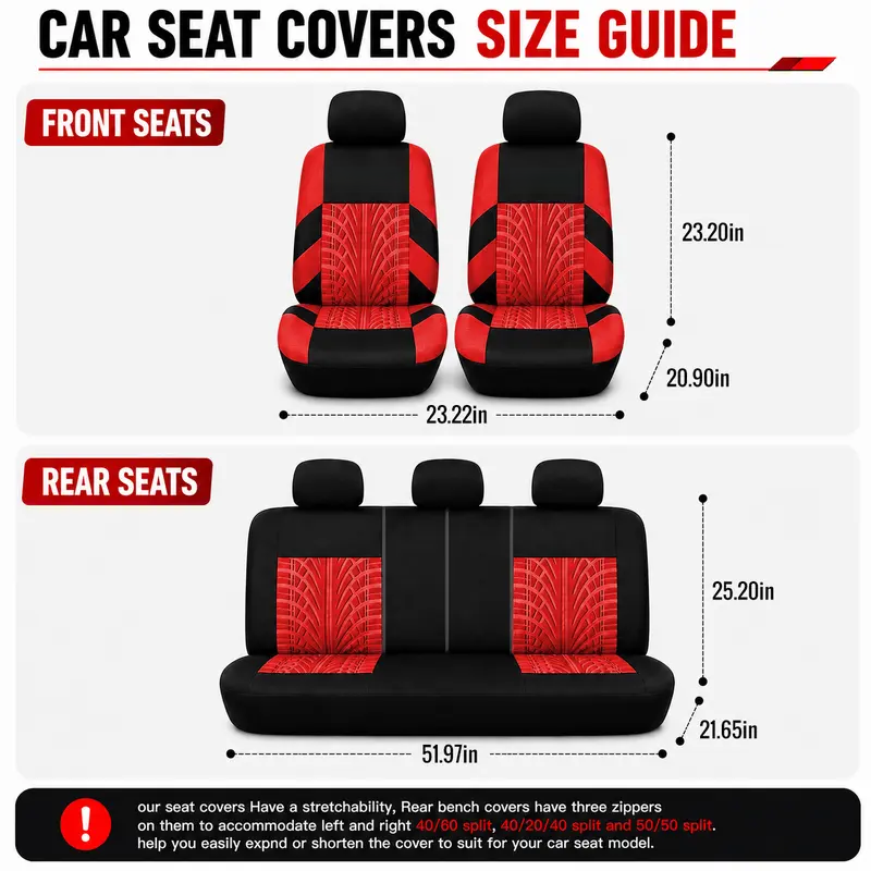 ⏰Car Seat Covers for 5 Seats Universal, Fabric Breathable Car Front & Rear Seat Protectors, Airbag Compatible, Full Protection, Fits Most Cars Trucks Vans SUVs, Red Gray Black Blue Seat Covers