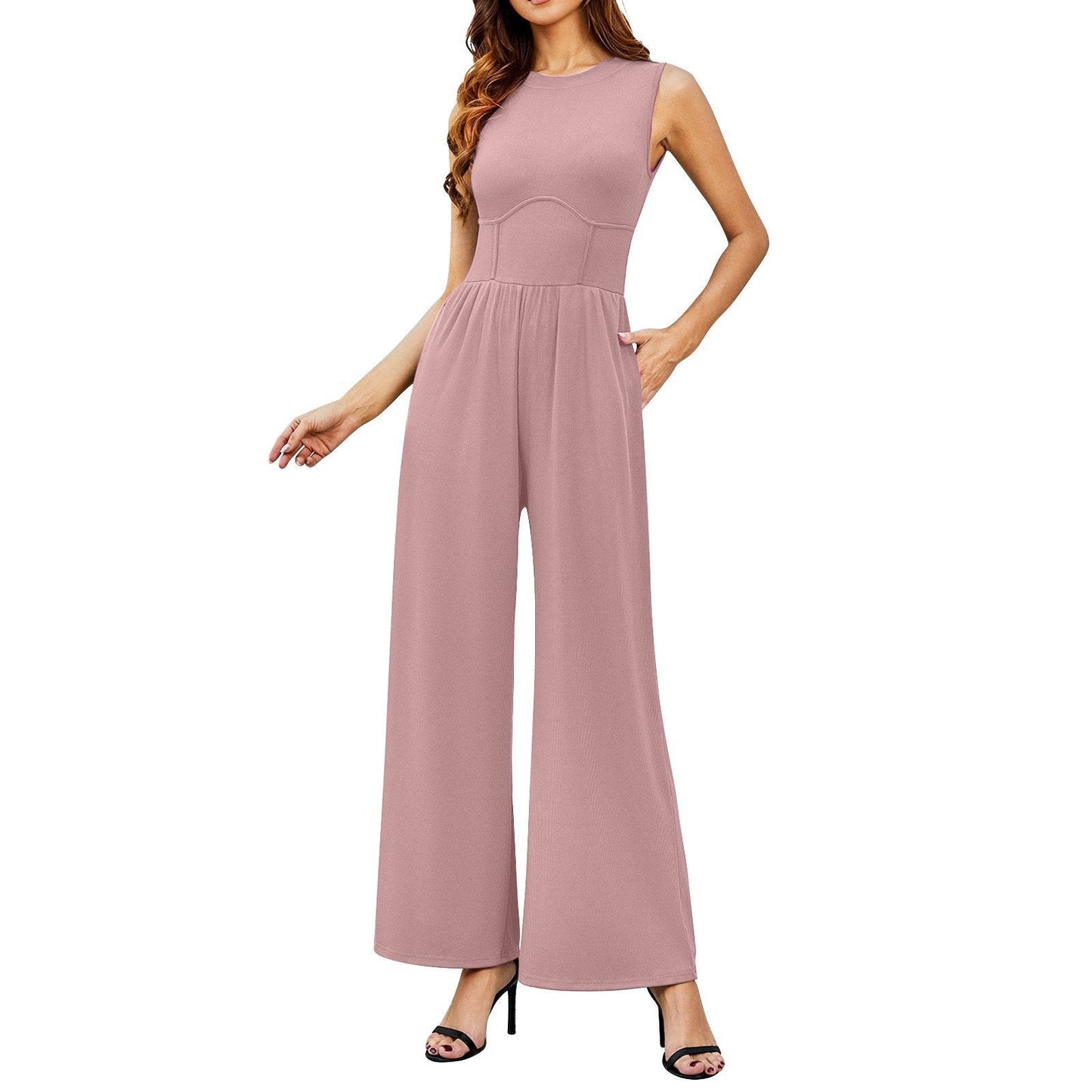 🔥Last Day Promotion 39% OFF 🔥Women’s Solid Sleeveless Wide Leg Jumpsuit